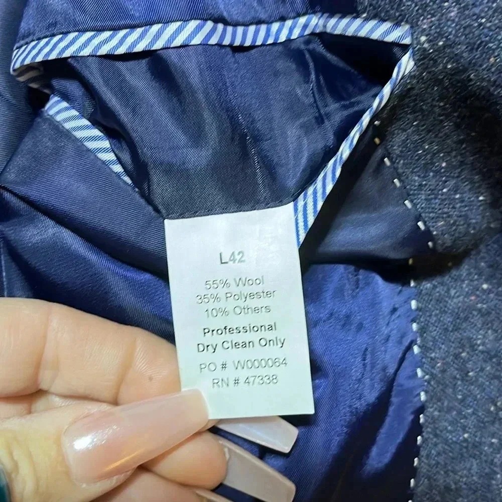 Tommy Hilfiger Sportscoat Jacket Blue Wool Blend Men's 42L Elbow Patches - Picture 10 of 15